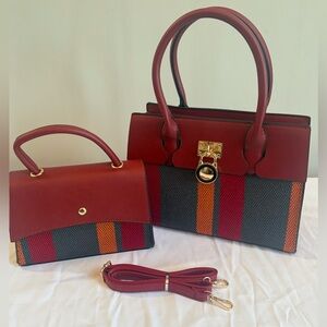 Red Striped Satchel and Matching Crossbody Set NEW WITHOUT TAGS